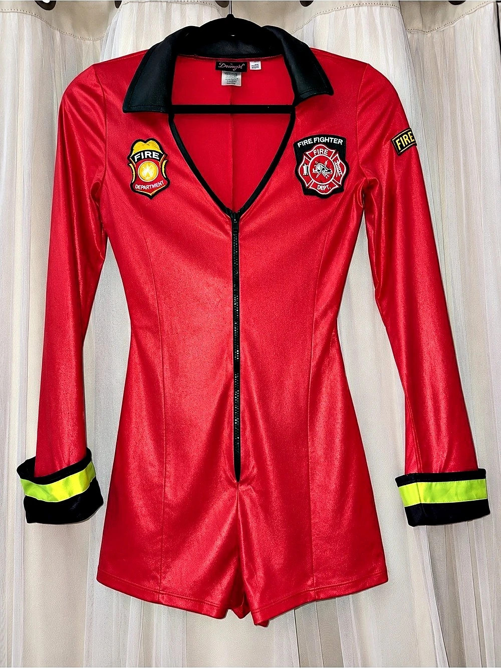Dreamgirl Burn Baby Burn Fireman Costume Romper Red- Size Small ❤️